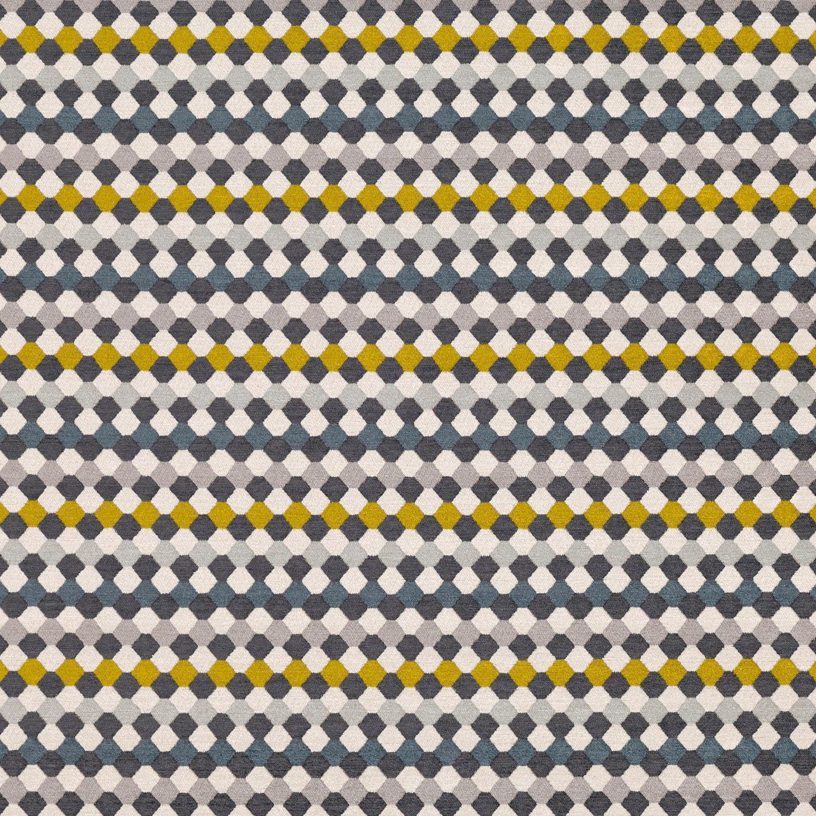 Mustard, slate blue and charcoal diamond weave with soft white highlights