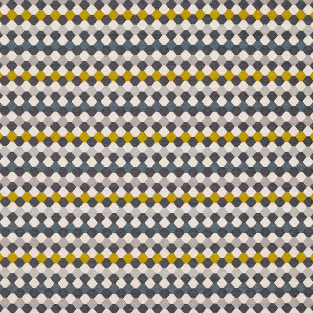 Mustard, slate blue and charcoal diamond weave with soft white highlights