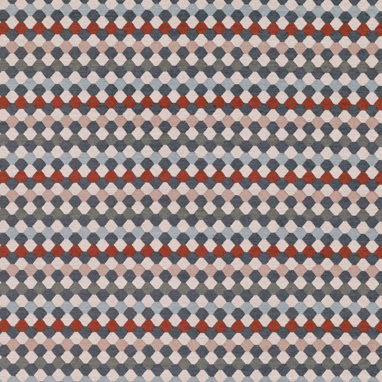 Postbox red, blue-grey and cream diamond weave with taupe accents