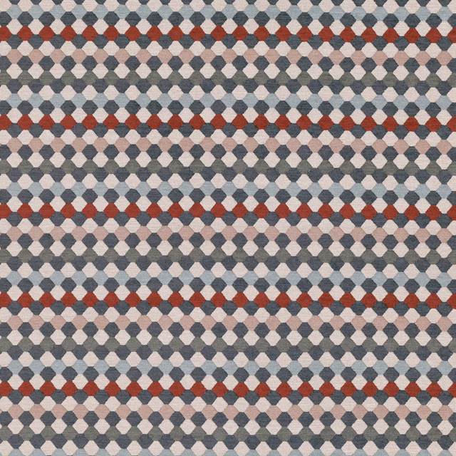 Postbox red, blue-grey and cream diamond weave with taupe accents