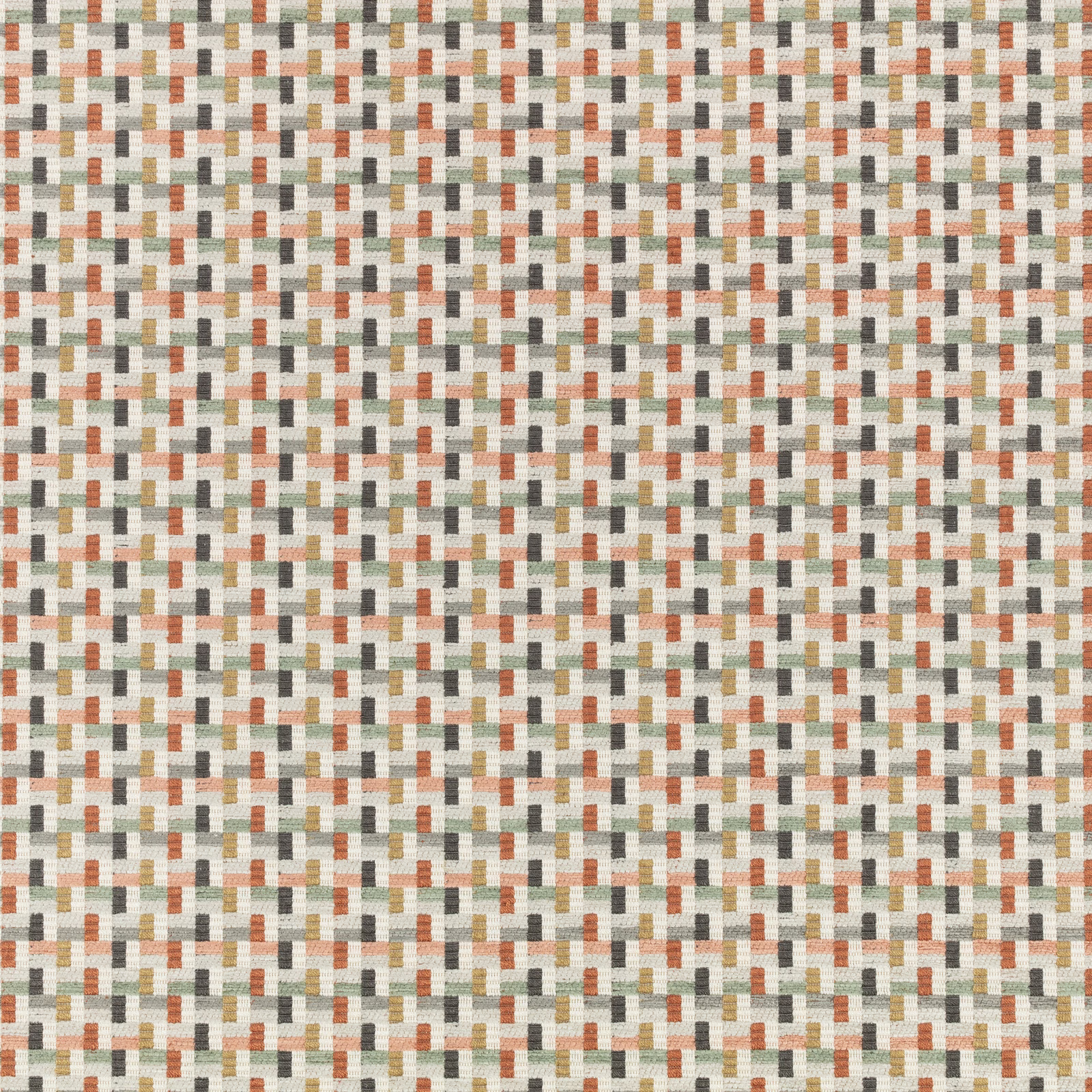 Blush, sage, cream and charcoal miniature geometric weave with softly textured surface