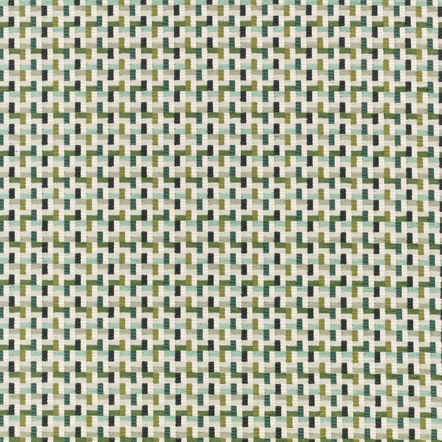 Cream woven fabric with sage, olive and deep green broken geometric flecks