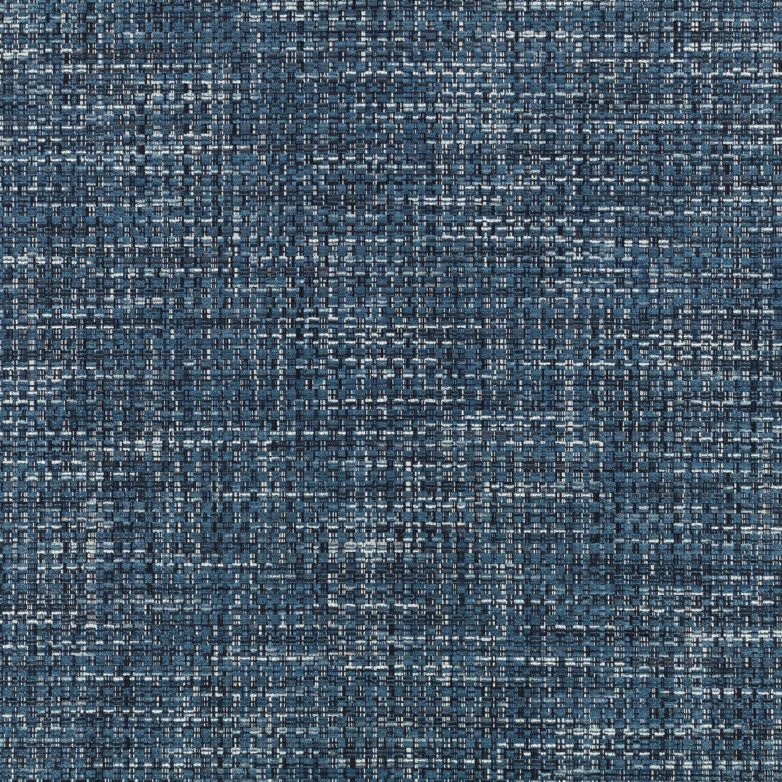 Dense indigo weave with pale blue flecks and charcoal broken-grid texture
