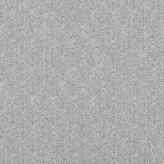 Cool blue-grey woven ground with a small repeating pointed-leaf motif