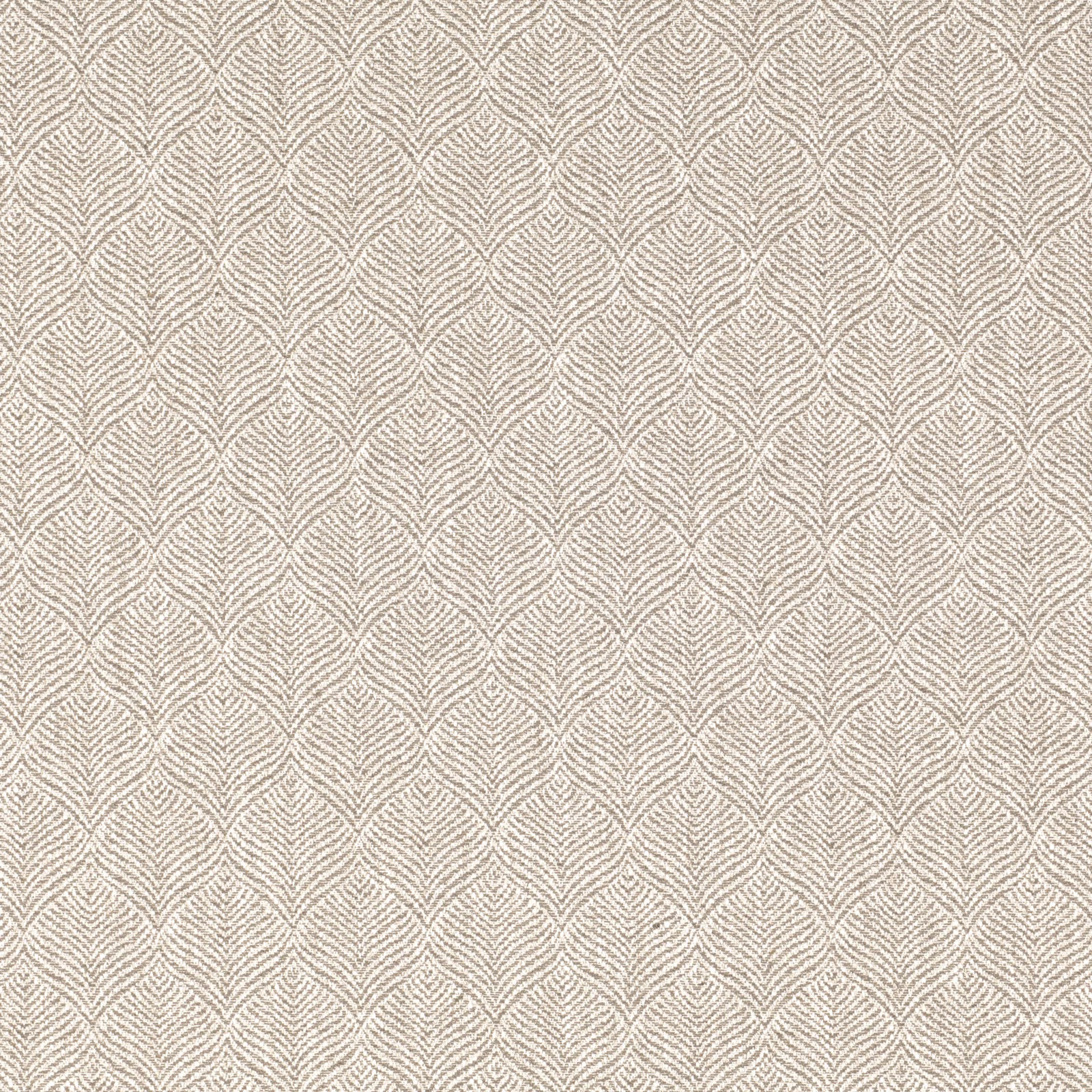 Soft taupe-grey woven fabric with small repeating leaf and diamond motifs