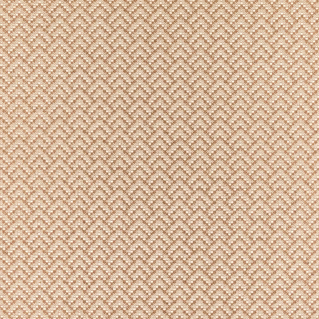 Warm cinnamon textile with tightly repeated cream diamond and chevron motifs