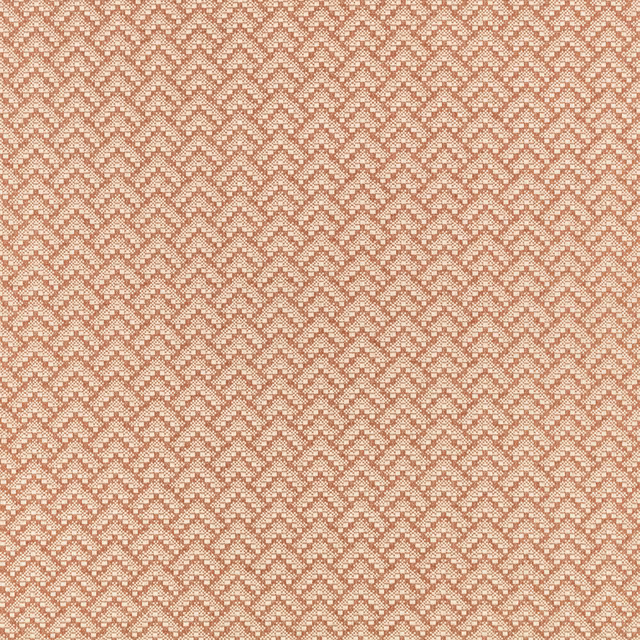 Muted terracotta-peach fabric with a tiny cream diamond lattice and fine woven texture