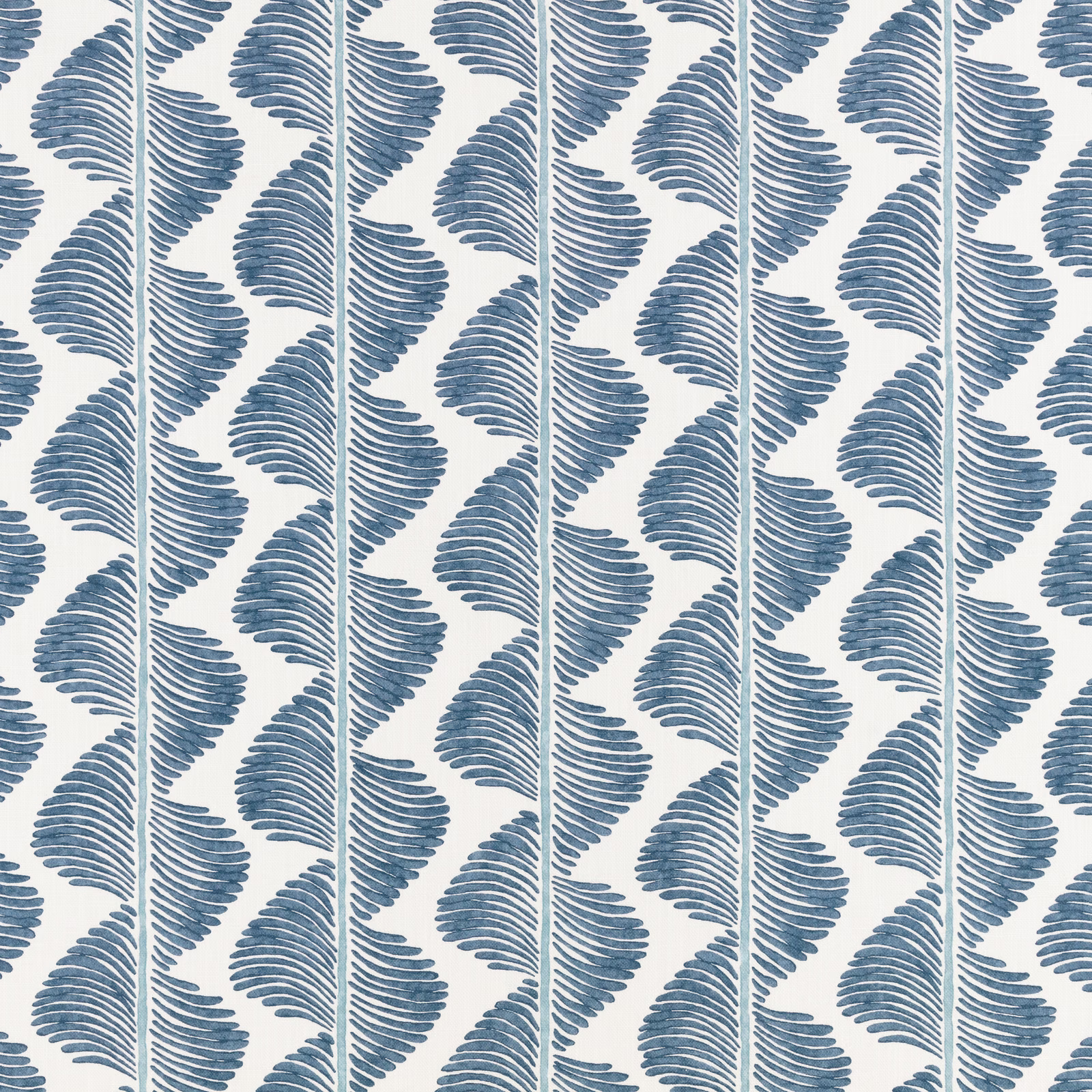 Muted blue fern fronds in vertical rows over a soft white ground
