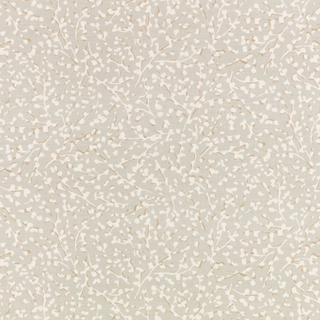 Pale blue-grey Eleni Moonstone fabric with delicate cream branching botanical marks