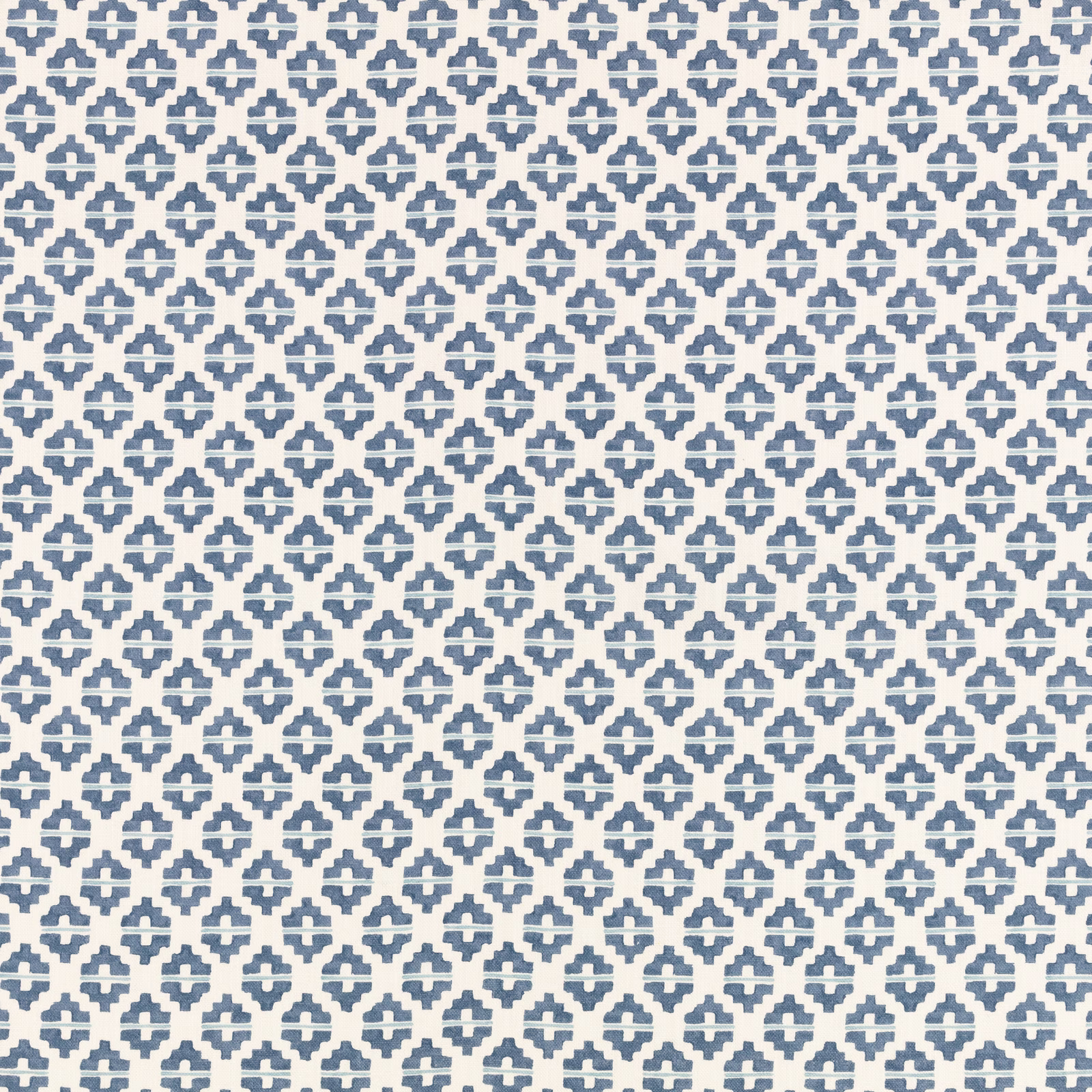 Cool blue and ivory woven geometric repeat with softly textured, even surface