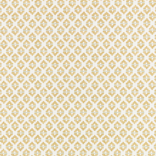 Small hay-gold geometric motifs repeating across an ivory, lightly textured ground