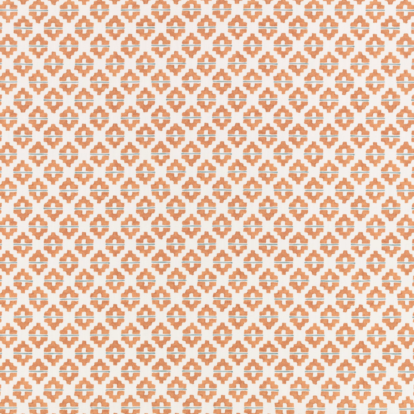 Warm mango-orange and off-white small geometric textile pattern close-up