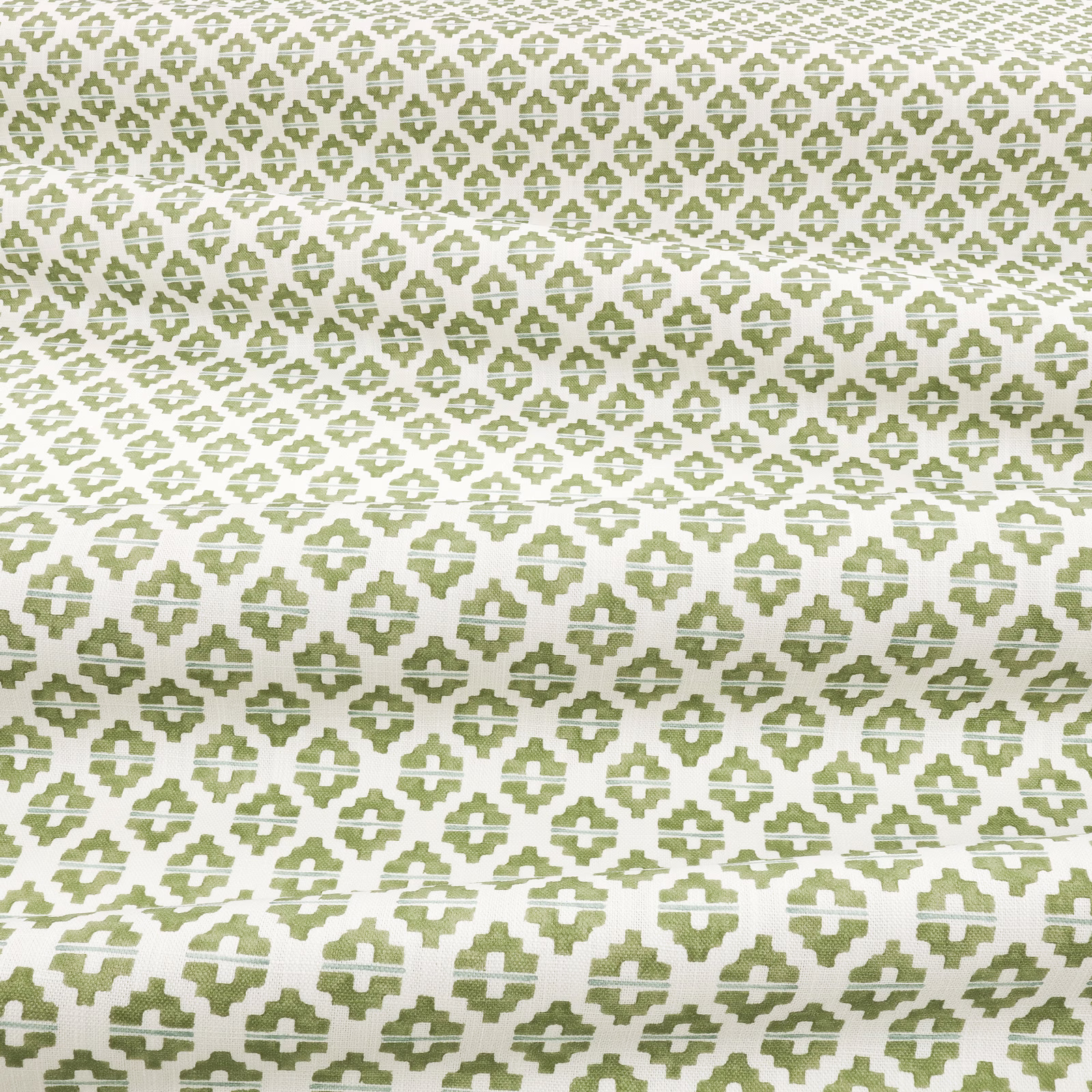 Soft matcha-green and white geometric woven textile with tactile horizontal patterning