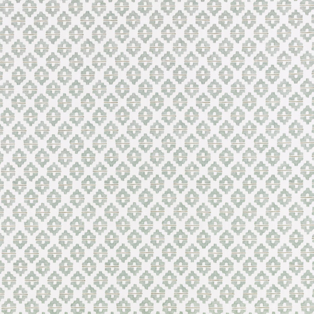 Pale mineral sage-grey fabric with a small repeating geometric woven motif