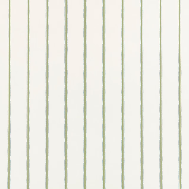 Fine aloe-green vertical stripes on an ivory wallpaper ground