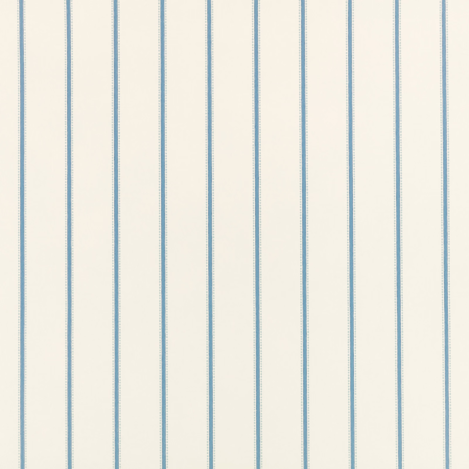 Cream wallpaper with evenly spaced muted blue pinstripes and fine vertical texture