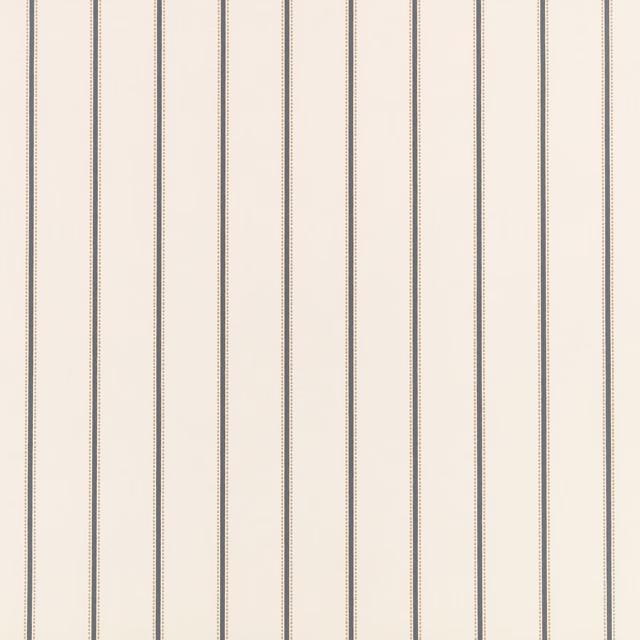 Warm ivory wallpaper with fine grey-blue vertical pinstripes and subtle woven-looking detail