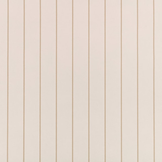 Warm ivory wallpaper with fine taupe vertical stripes and a lightly textured surface
