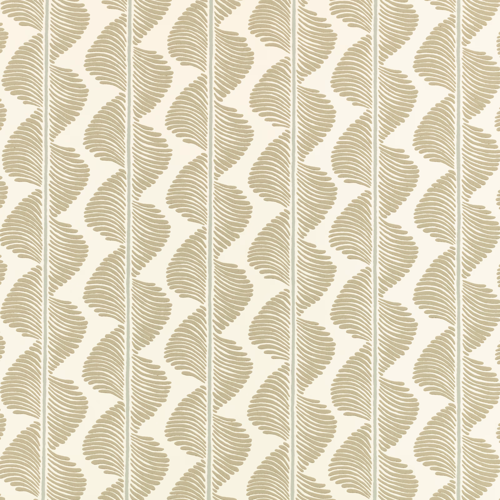 Muted sage-olive fern fronds on a warm cream vertical wallpaper ground