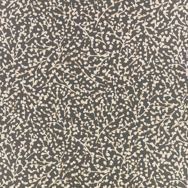 Charcoal-grey wallpaper with dense cream branching marks and mottled organic texture