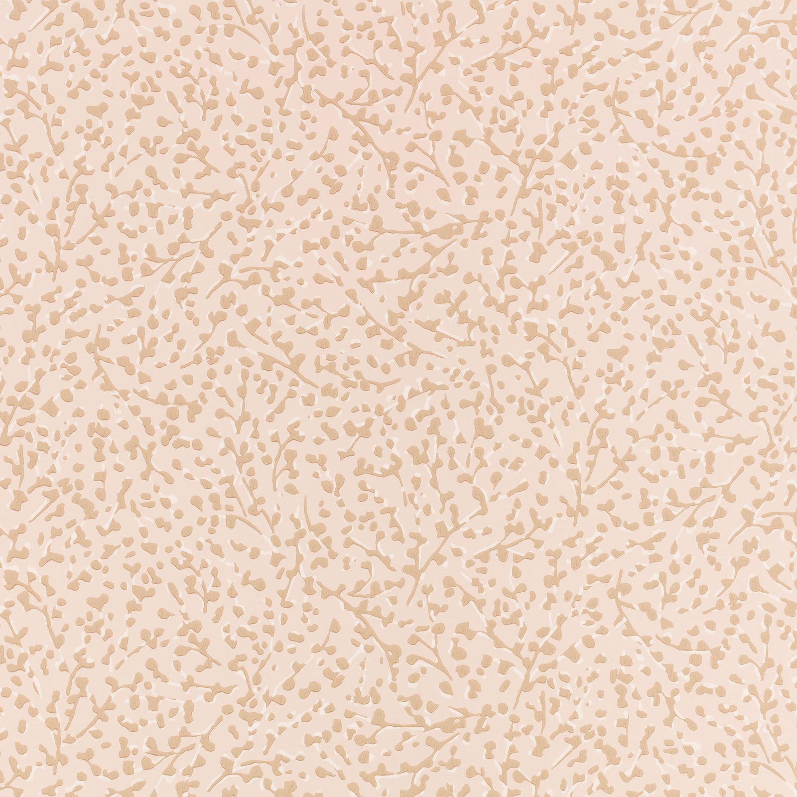 Pale blush wallpaper with dense biscuit flecks and branching abstract tracery