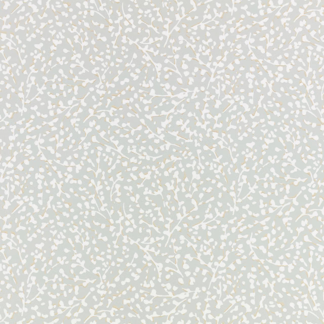Pale blue-grey wallpaper with dense ivory twig-like marks and delicate mottling