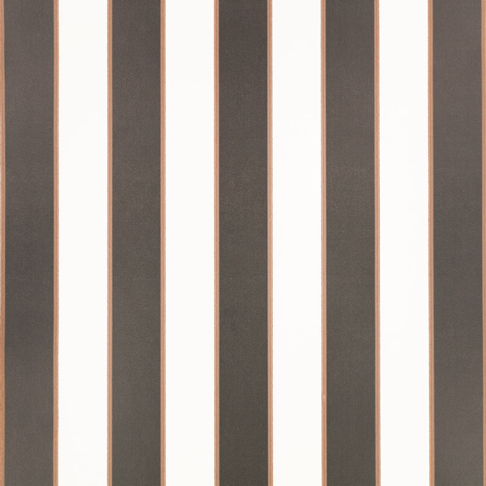 Taupe-brown and ivory vertical wallpaper stripes with slim terracotta borders