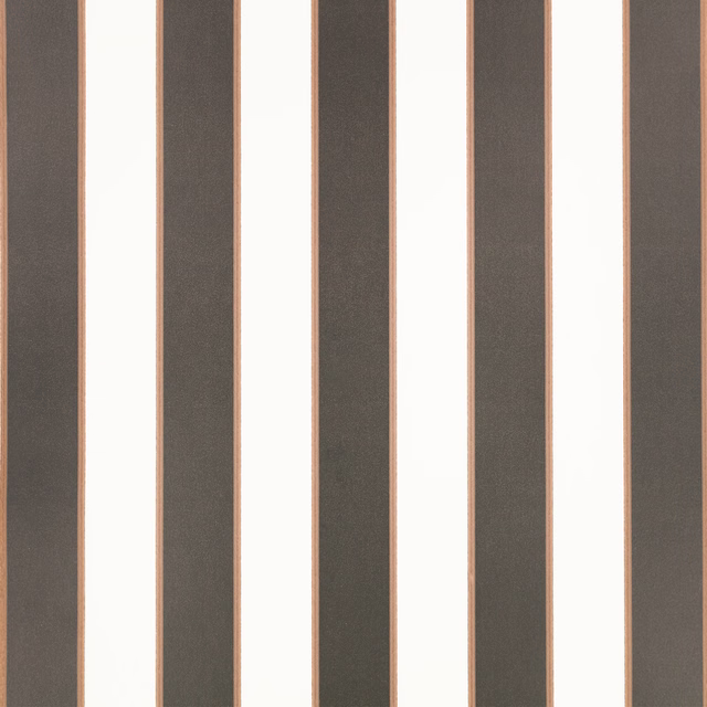 Taupe-brown and ivory vertical wallpaper stripes with slim terracotta borders