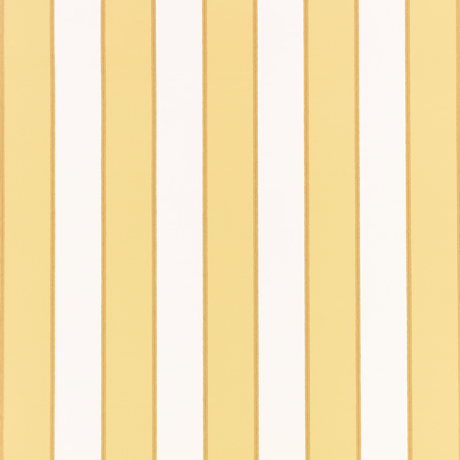 Muted hay-yellow wallpaper with broad vertical stripes, ochre lines and off-white gaps