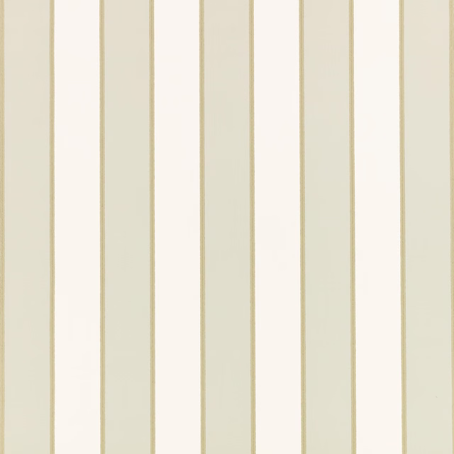Pale moonstone green-grey wallpaper with ivory vertical stripes and fine beige edging lines