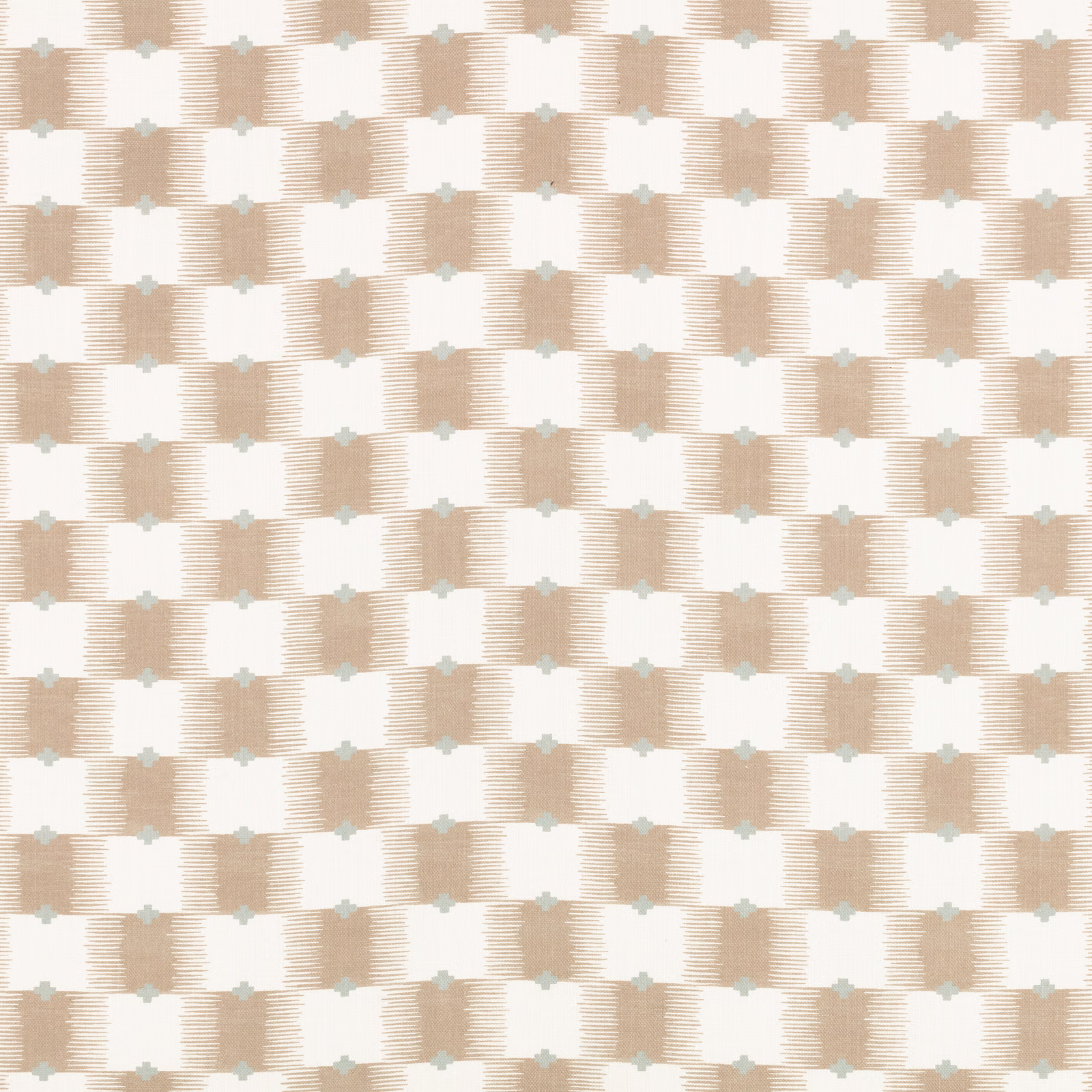 Warm almond and ivory grid fabric with fine ribs and tiny sage cross accents