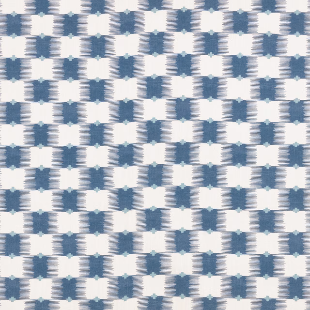Buxton Blue woven check with cool blue blocks, ivory ground, and fine horizontal texture