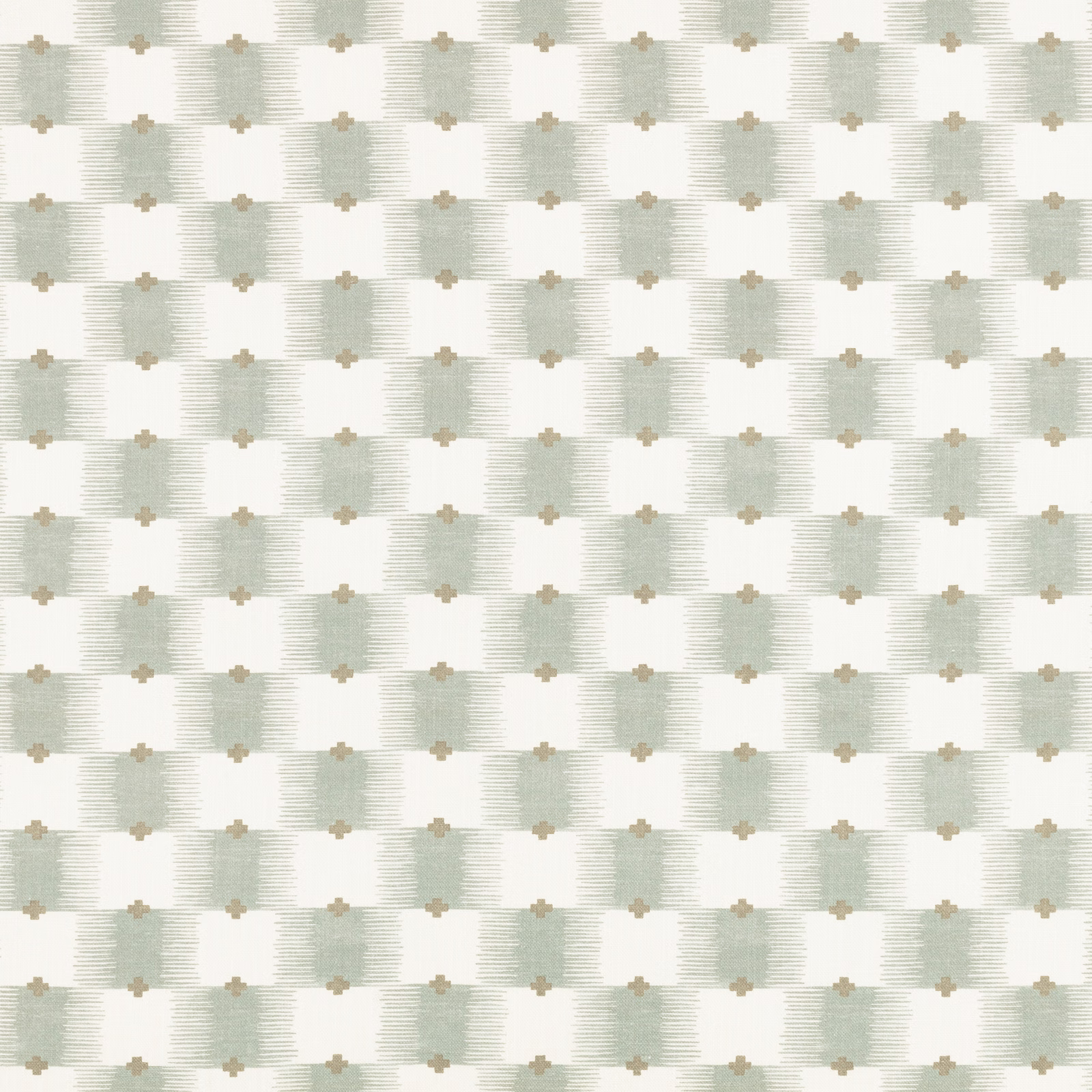 Pale mineral sage woven checks with ivory blocks and tiny taupe crosses