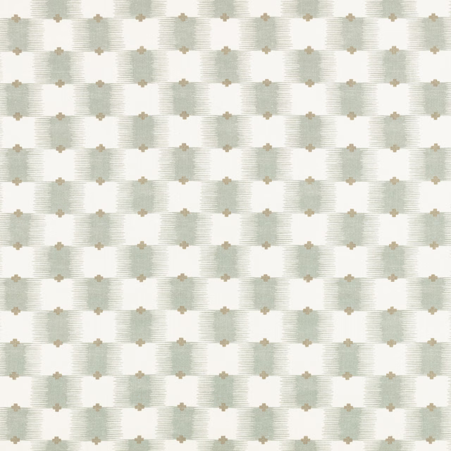 Pale mineral sage woven checks with ivory blocks and tiny taupe crosses