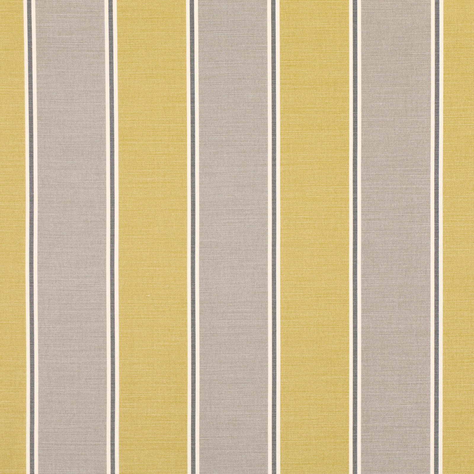 Mustard yellow and taupe woven fabric with broad vertical stripes and fine contrasting lines