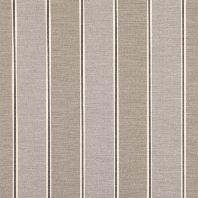 Warm taupe striped fabric with fine weave and narrow cream and charcoal lines