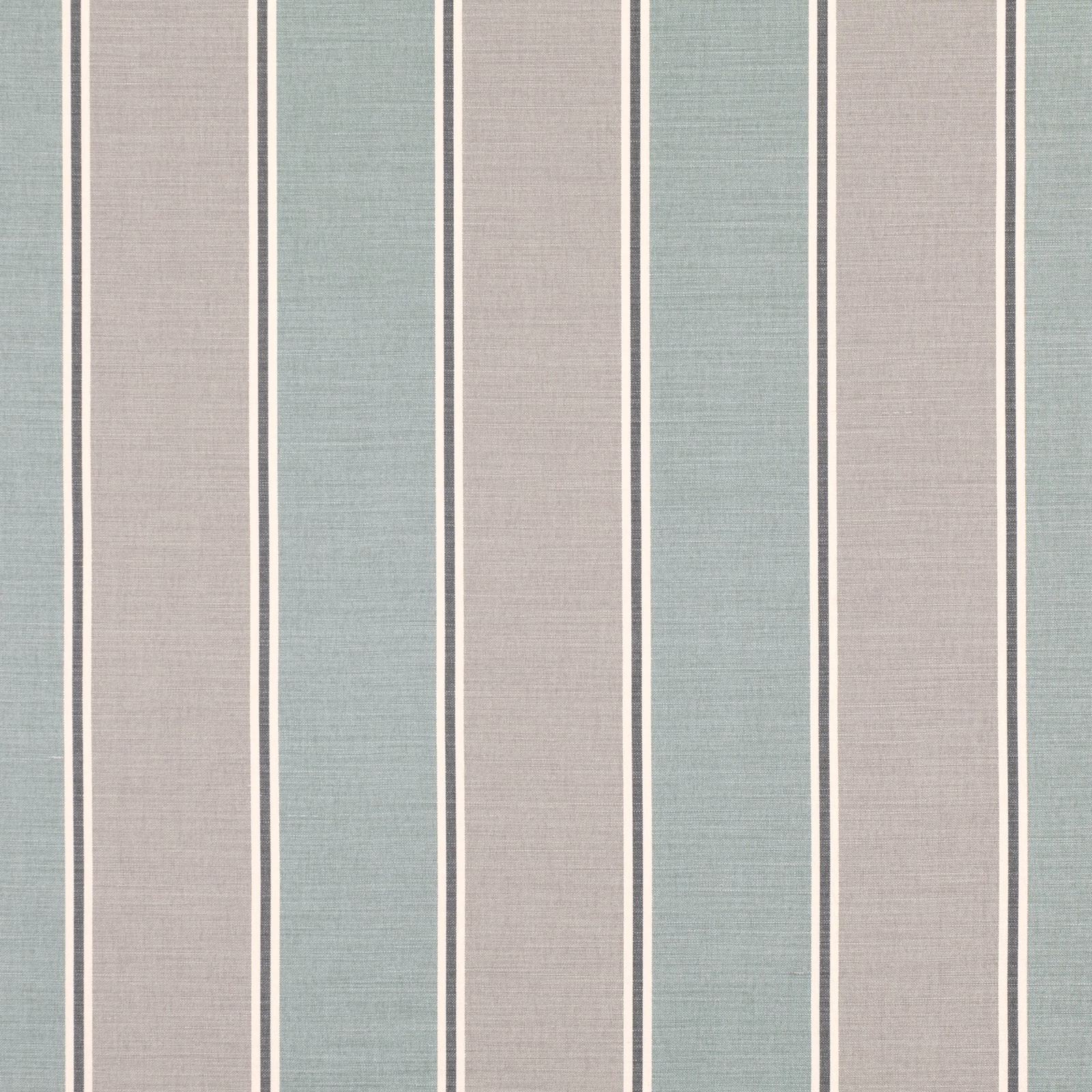 Muted blue-green and warm grey vertical striped fabric with fine woven texture