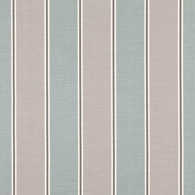 Muted blue-green and warm grey vertical striped fabric with fine woven texture