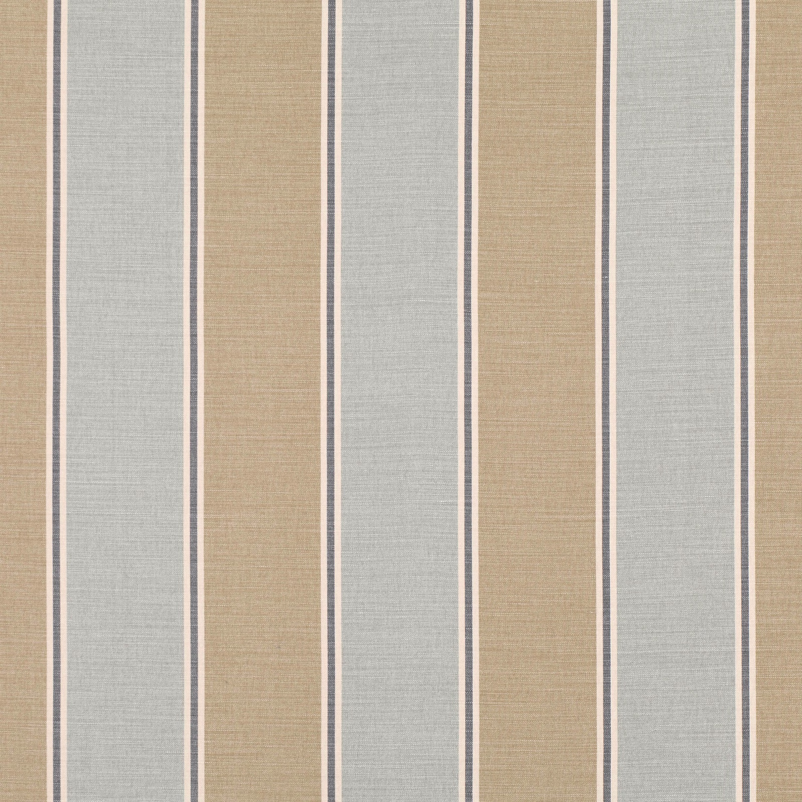 Vertical taupe and blue-grey stripes with fine cream and charcoal pinlines