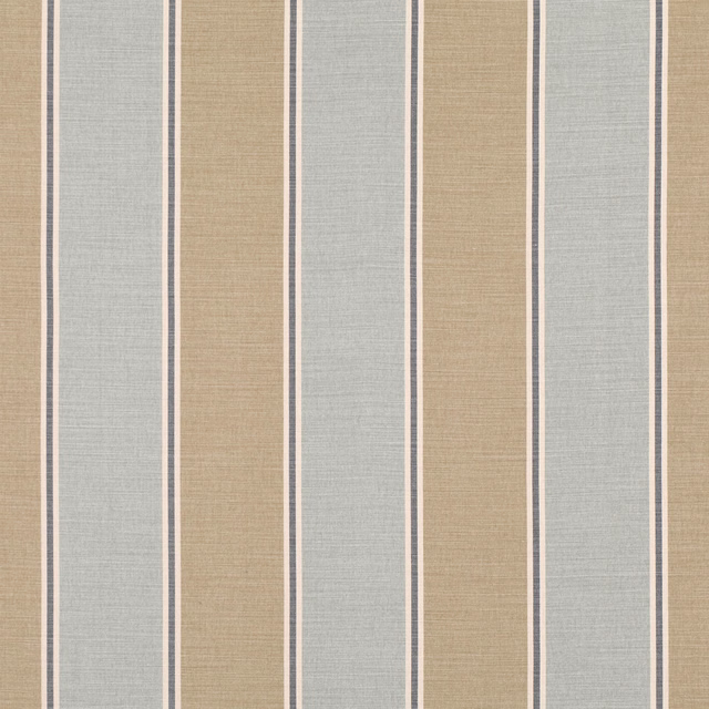 Vertical taupe and blue-grey stripes with fine cream and charcoal pinlines