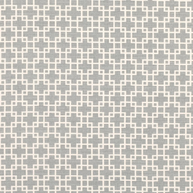 Pigeon-grey fabric with ivory interlocking geometric lattice and fine woven texture