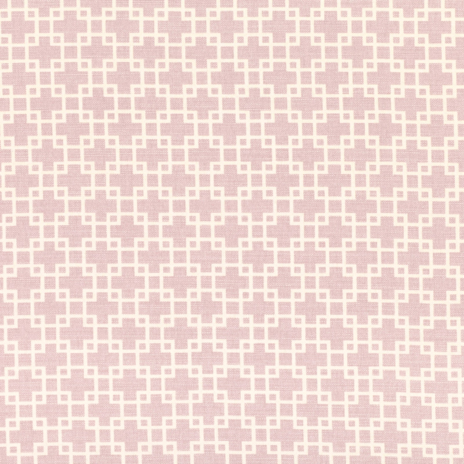 Rose pink textile with ivory interlocking lattice and softly mottled woven texture