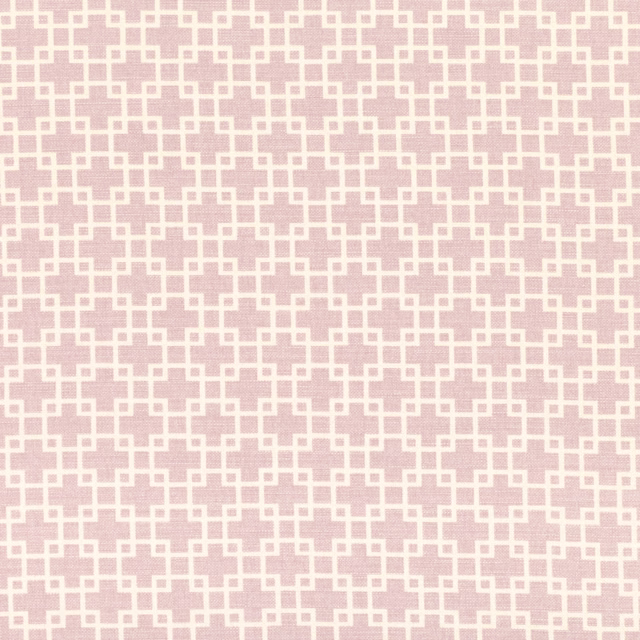 Rose pink textile with ivory interlocking lattice and softly mottled woven texture