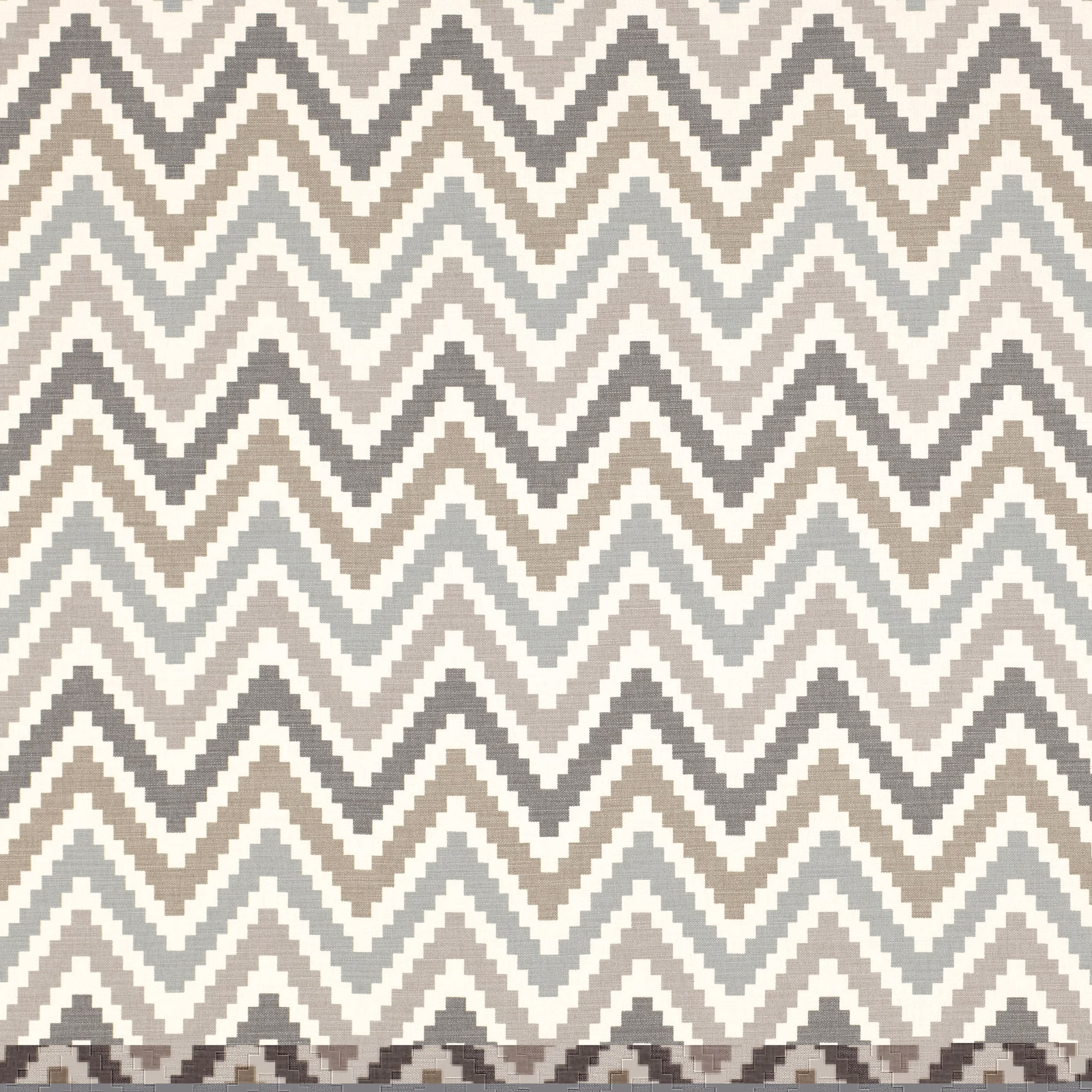 Cream textile with stepped taupe and grey chevron bands in a woven texture