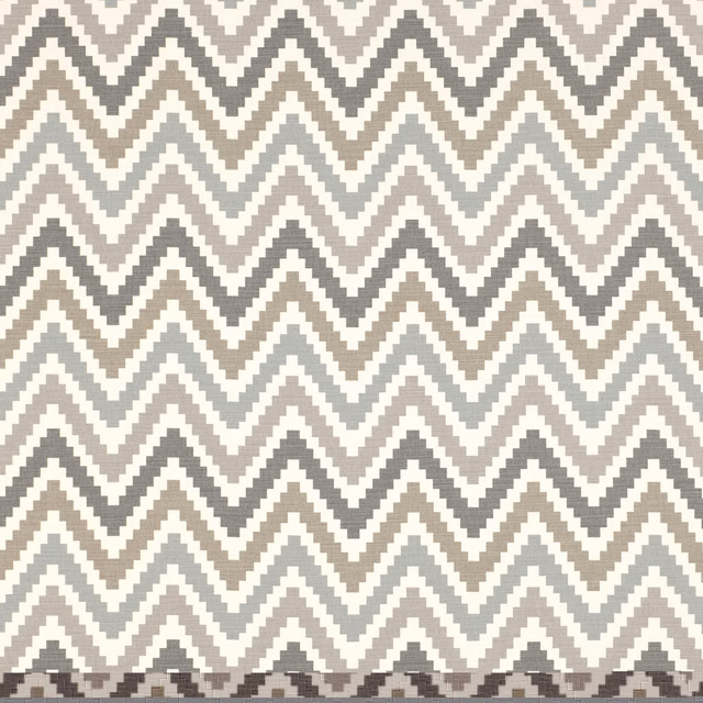 Cream textile with stepped taupe and grey chevron bands in a woven texture
