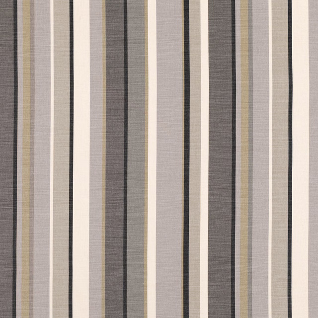 Close-up of Sylvan Charcoal’s vertical charcoal, taupe and cream woven stripes