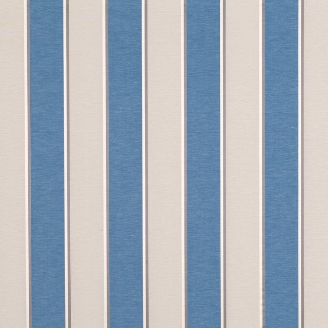 Muted denim-blue and ivory vertical stripes with a softly textured woven face
