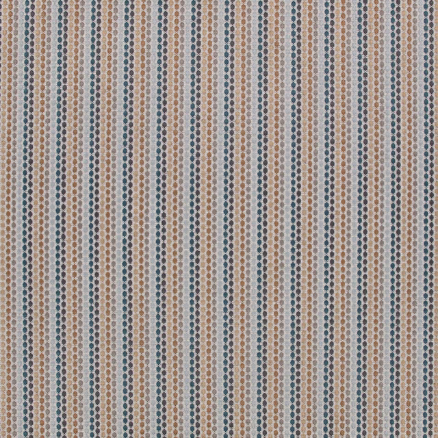 Cinnamon, ivory and blue-grey geometric vertical fabric with fine textured weave