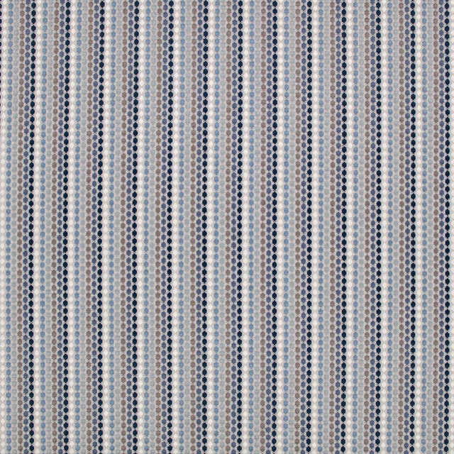 Alba Indigo fabric with narrow indigo, pale blue and cream geometric stripes