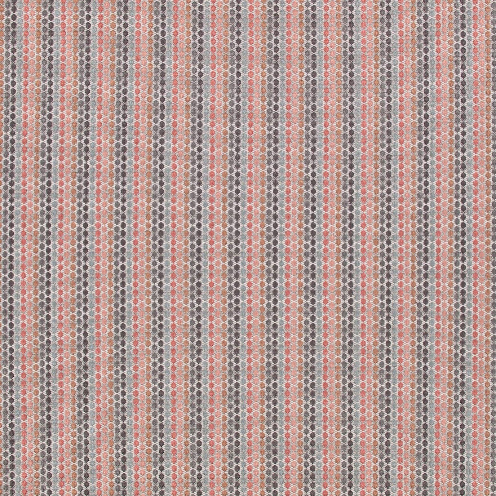 Cream, coral and grey vertical stripes with a small textured repeating motif